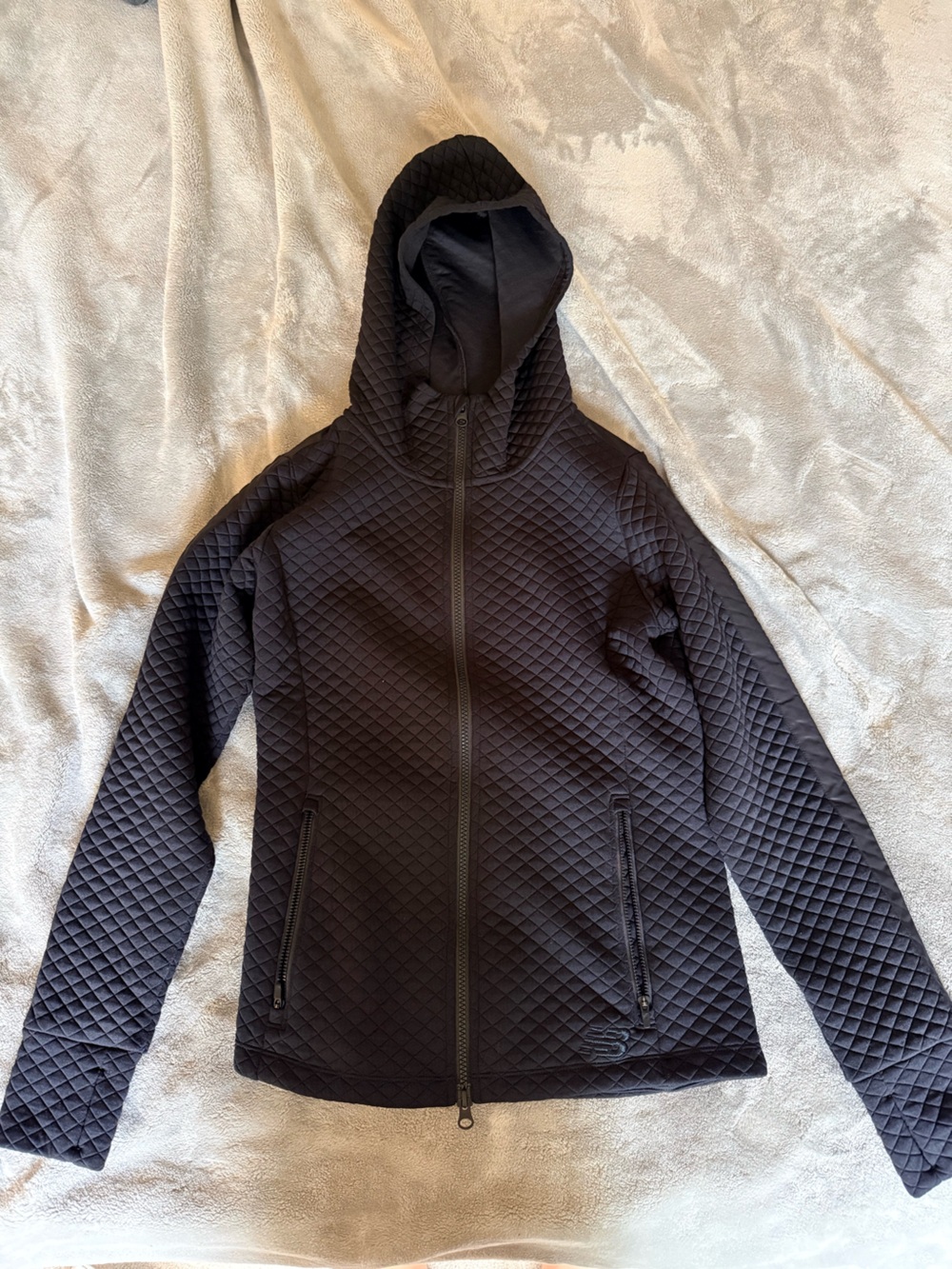New Balance Black Quilted Hooded Bomber Jacket with Zip Pockets